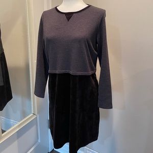 J Jill Short Grey and Black Mixed Media Dress - Medium Petite